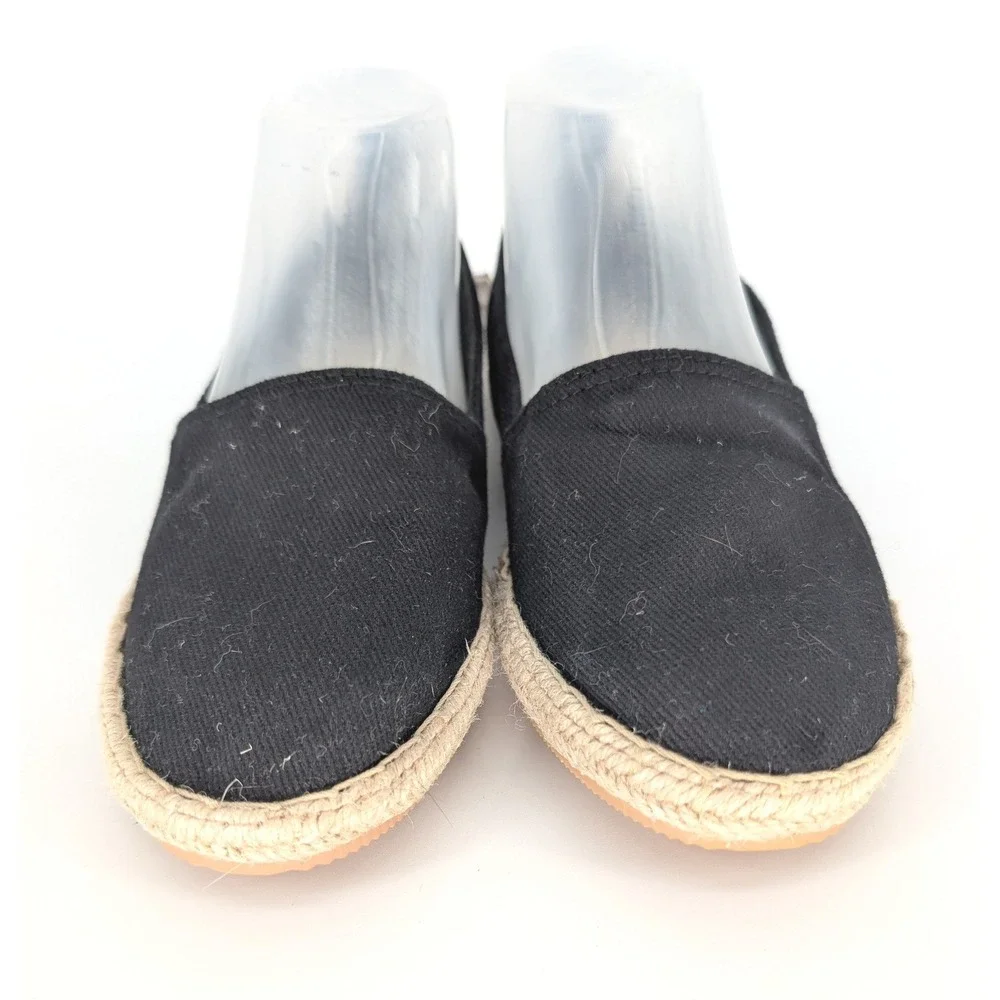 H&M Espadrille Flats Women‎ 7 Black Canvas Jute Slip On Shoes Coastal Nautical